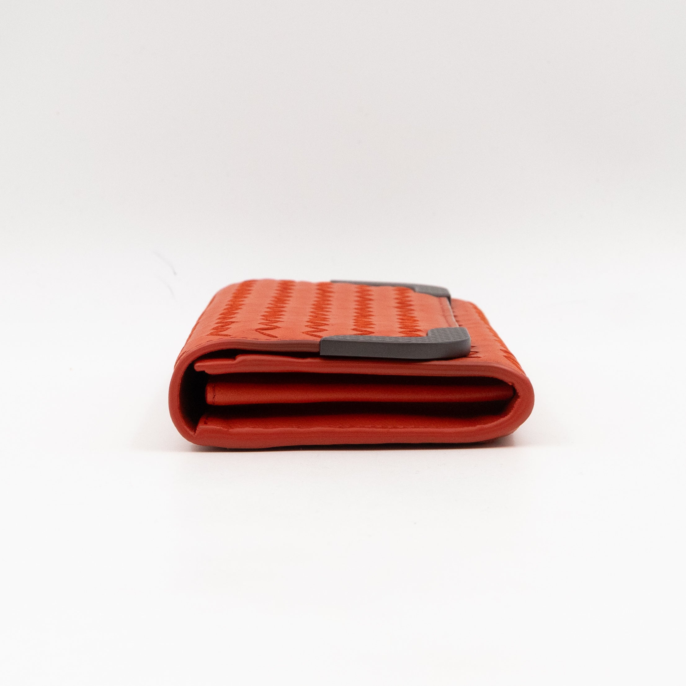 Continental Wallet Metal Edge Orange Intrecciato Leather