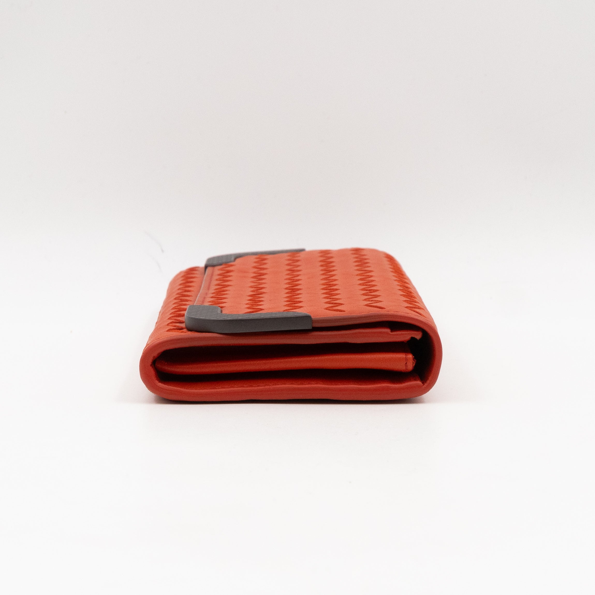 Continental Wallet Metal Edge Orange Intrecciato Leather