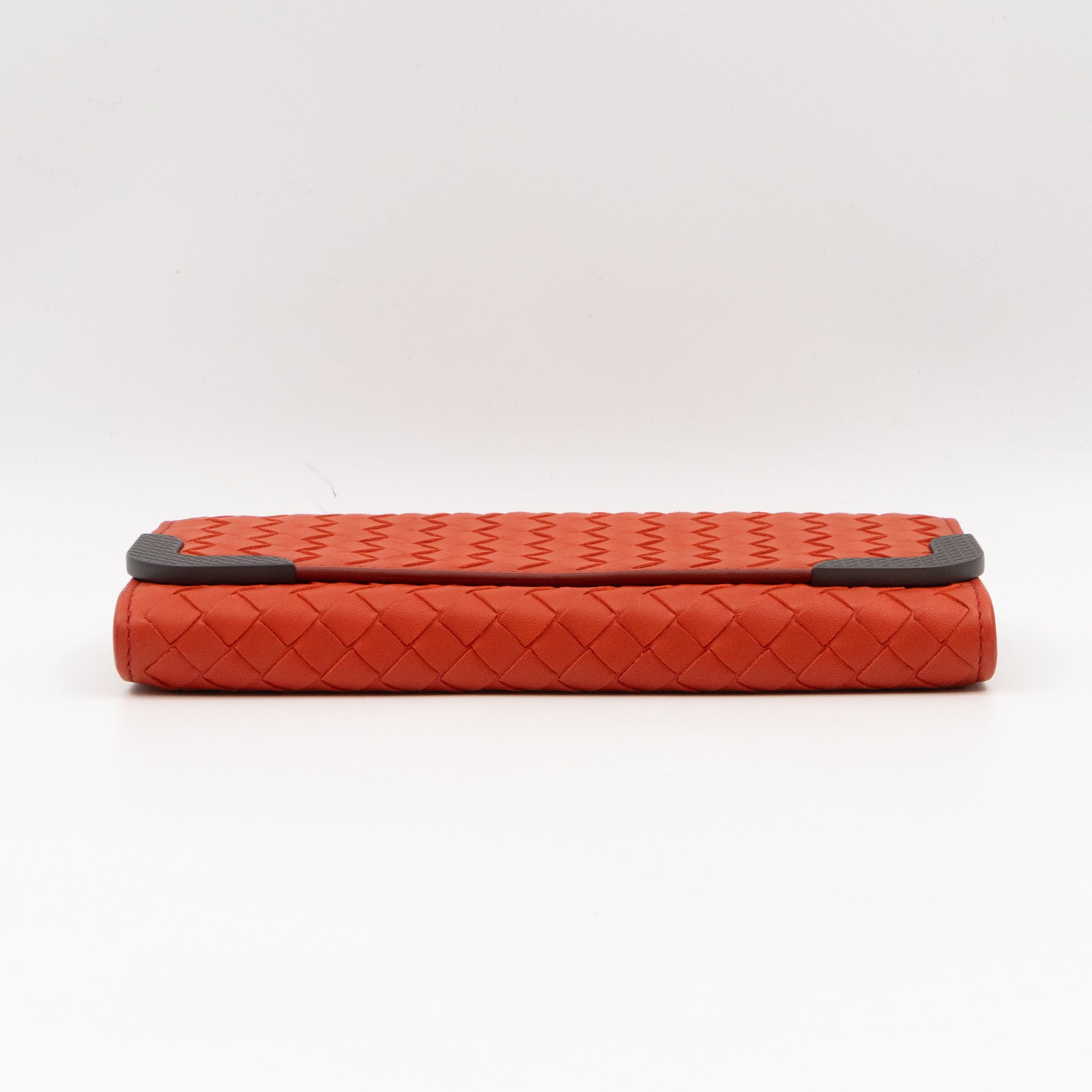 Continental Wallet Metal Edge Orange Intrecciato Leather