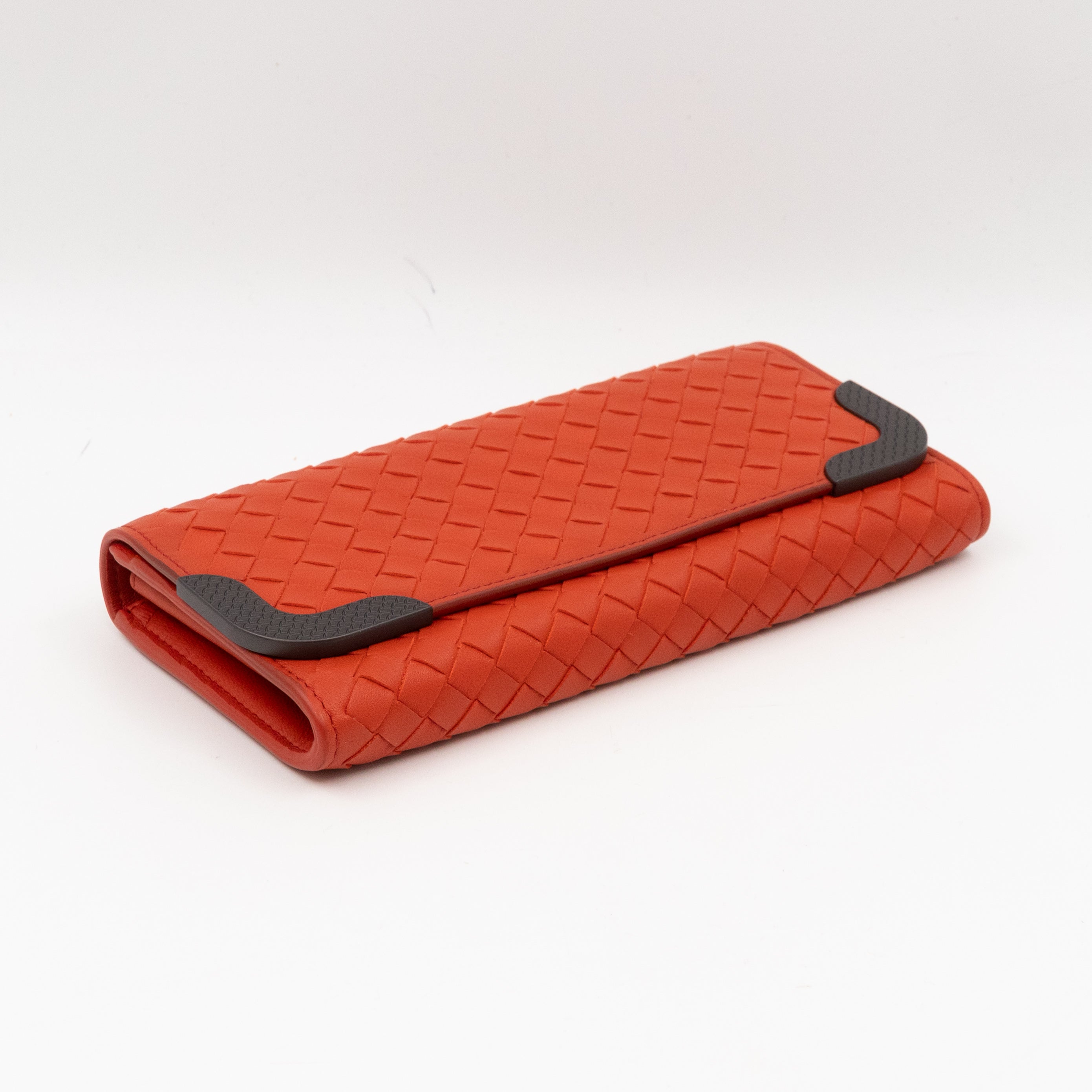 Continental Wallet Metal Edge Orange Intrecciato Leather