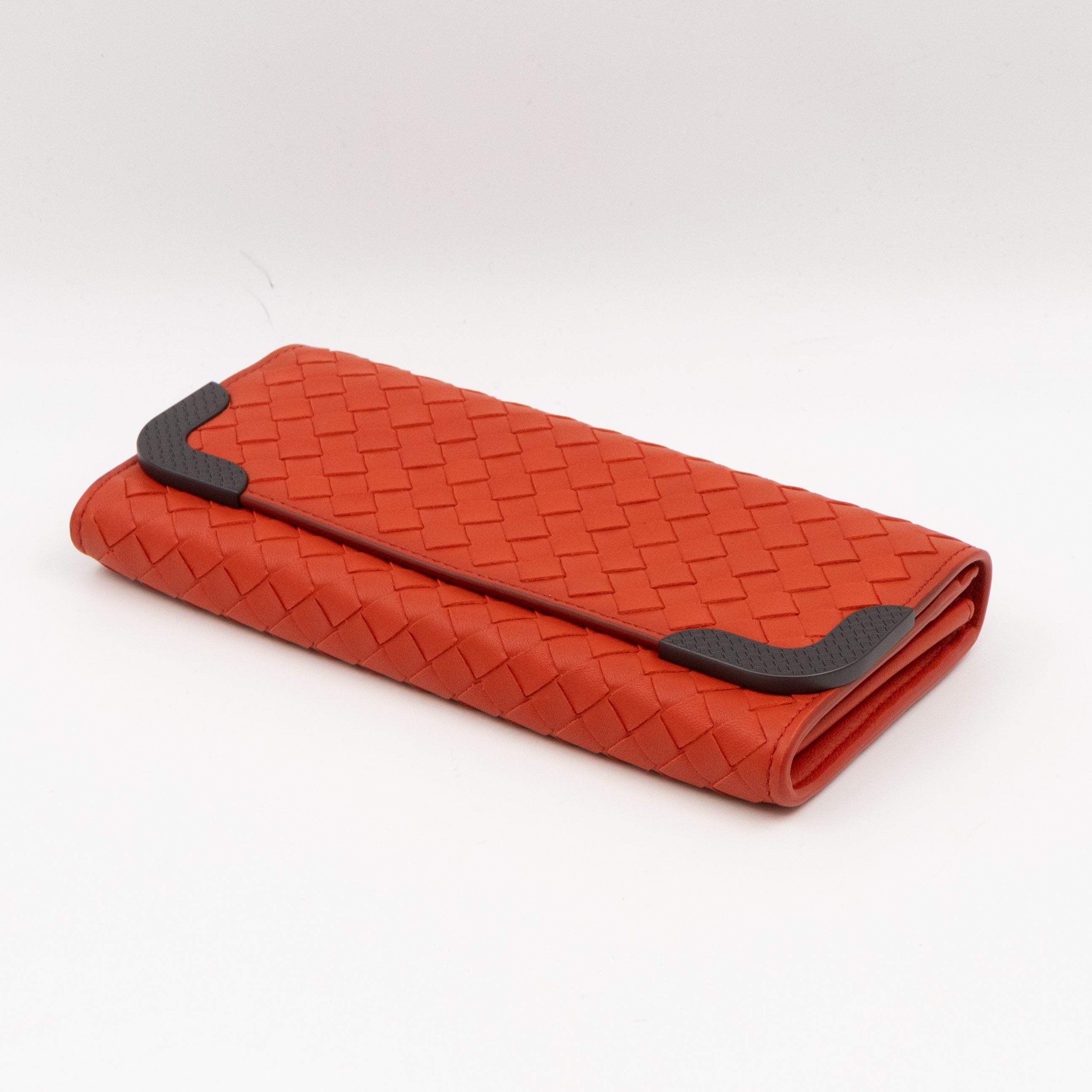 Continental Wallet Metal Edge Orange Intrecciato Leather