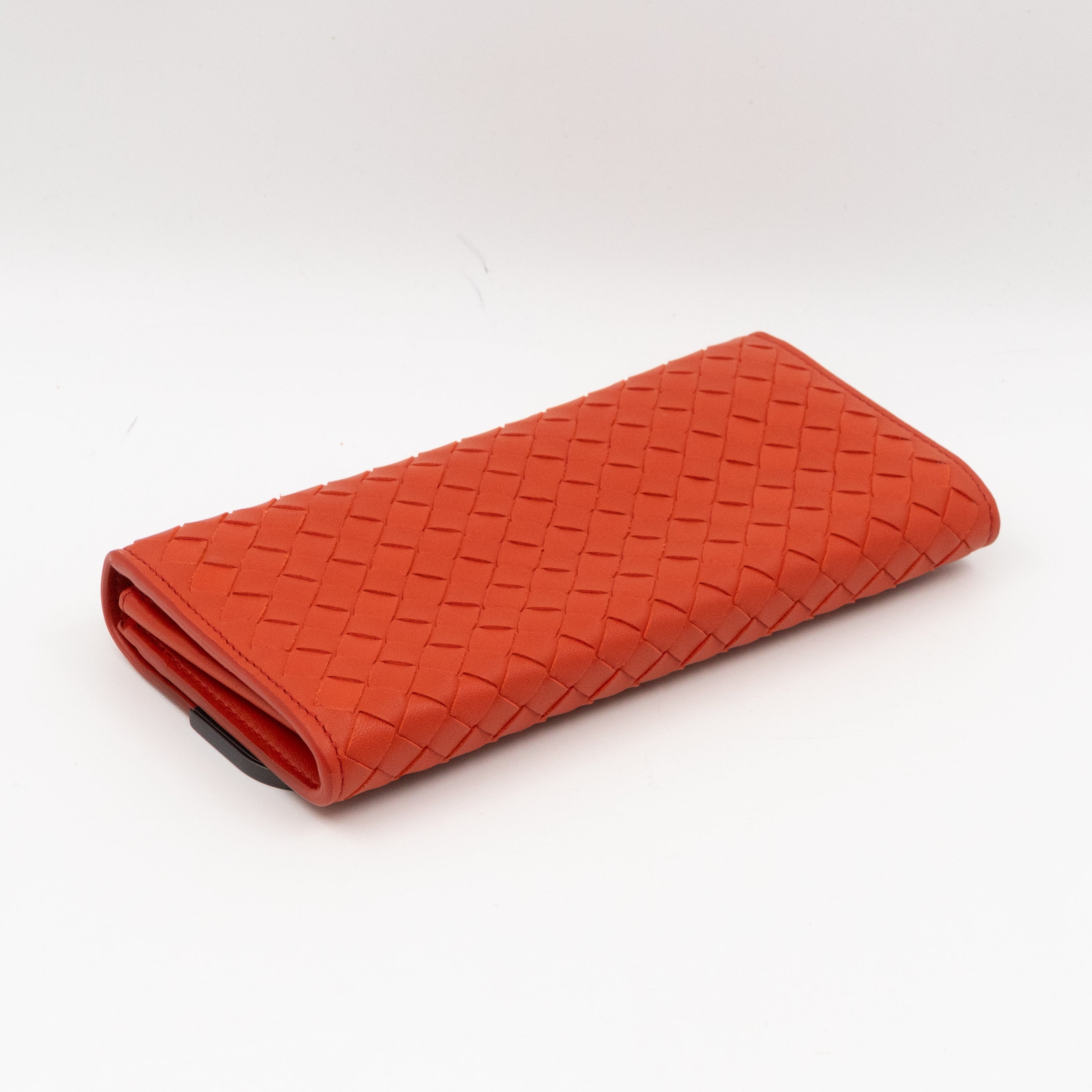 Continental Wallet Metal Edge Orange Intrecciato Leather