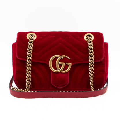 GG Marmont Flap Mini Red Velvet Aged Gold