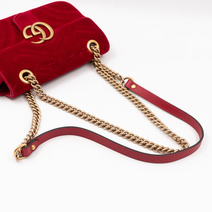 GG Marmont Flap Mini Red Velvet Aged Gold