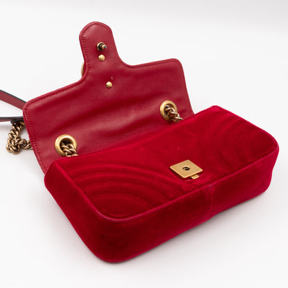 GG Marmont Flap Mini Red Velvet Aged Gold