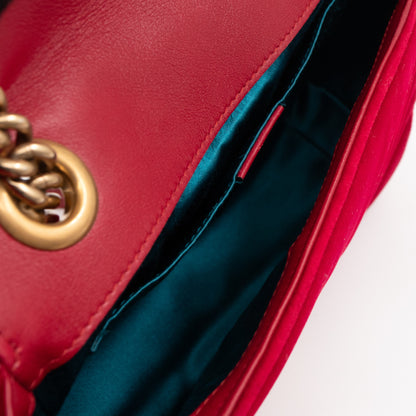 GG Marmont Flap Mini Red Velvet Aged Gold