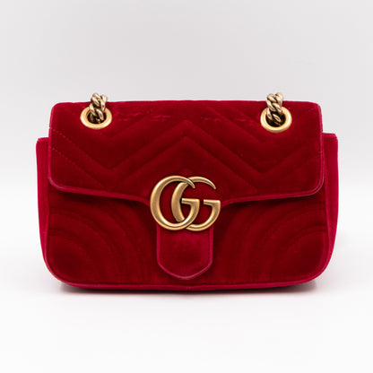 GG Marmont Flap Mini Red Velvet Aged Gold