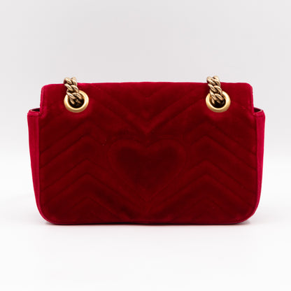 GG Marmont Flap Mini Red Velvet Aged Gold