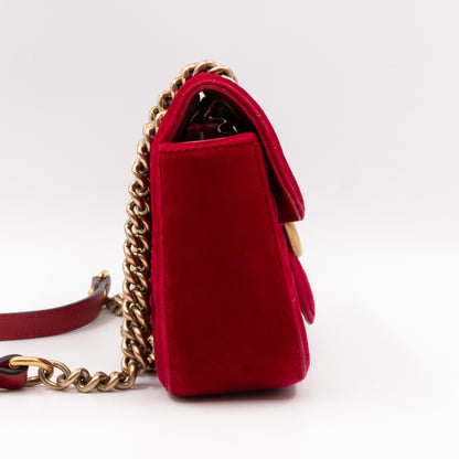 GG Marmont Flap Mini Red Velvet Aged Gold