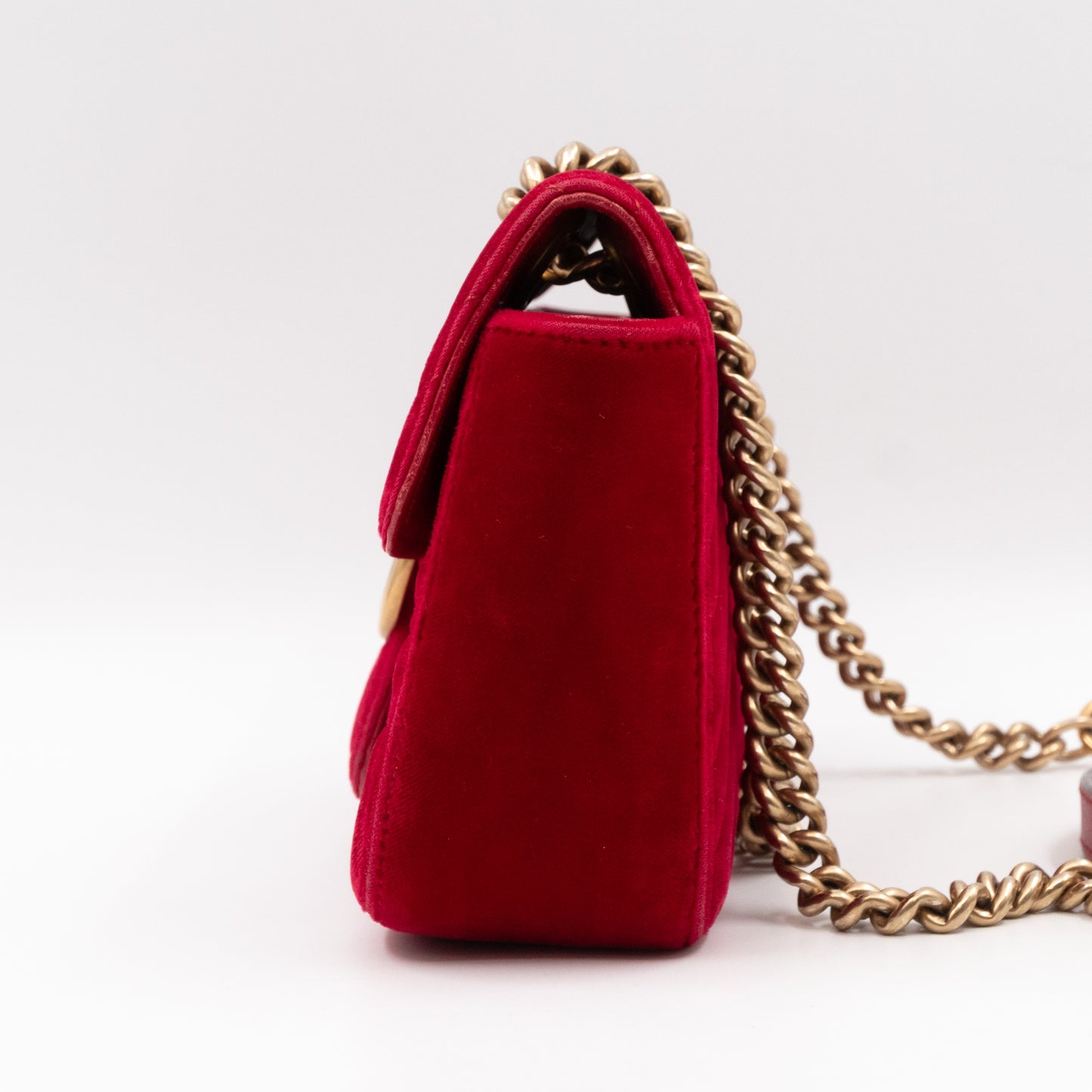 GG Marmont Flap Mini Red Velvet Aged Gold