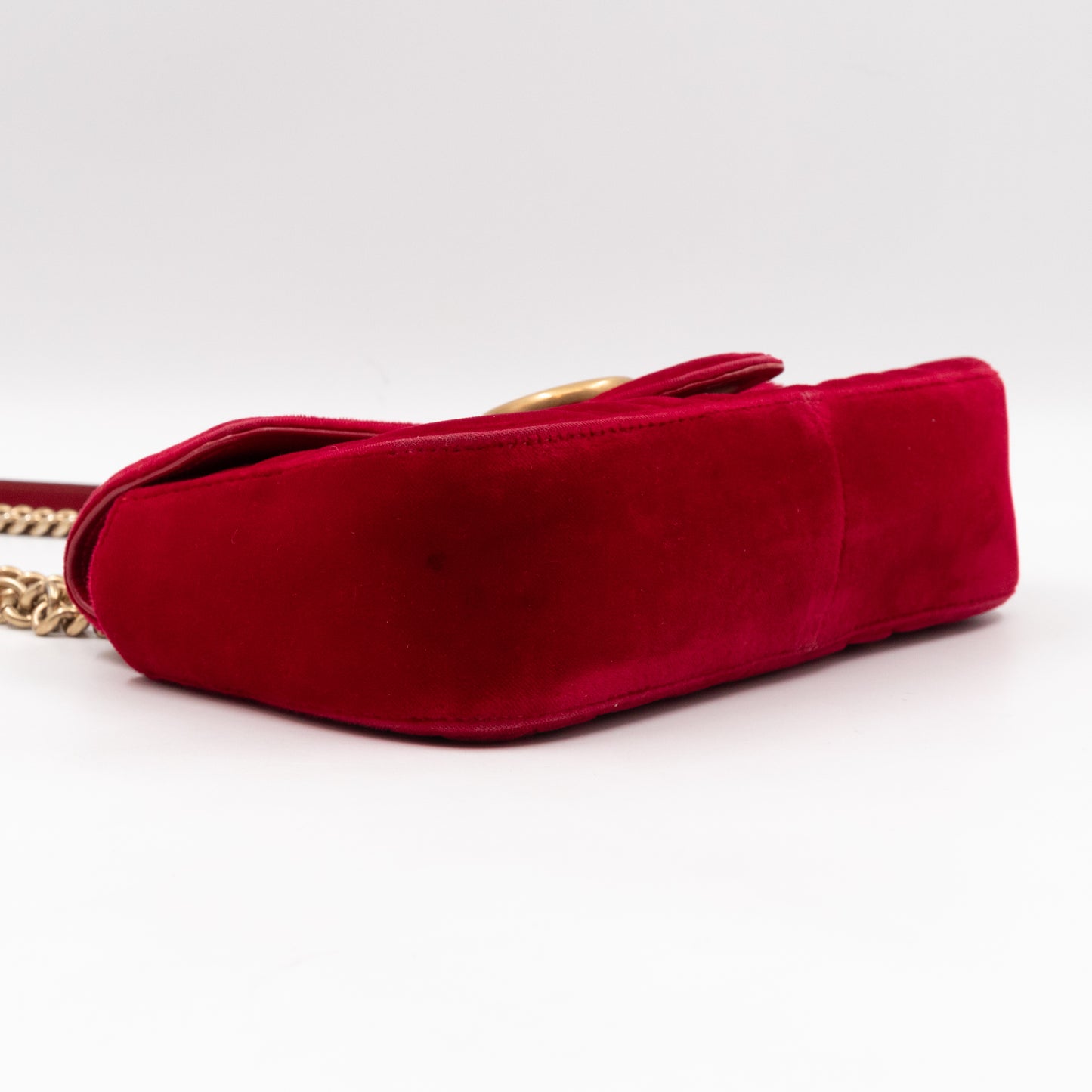 GG Marmont Flap Mini Red Velvet Aged Gold