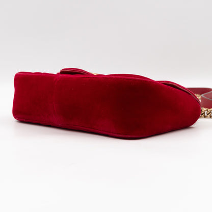 GG Marmont Flap Mini Red Velvet Aged Gold