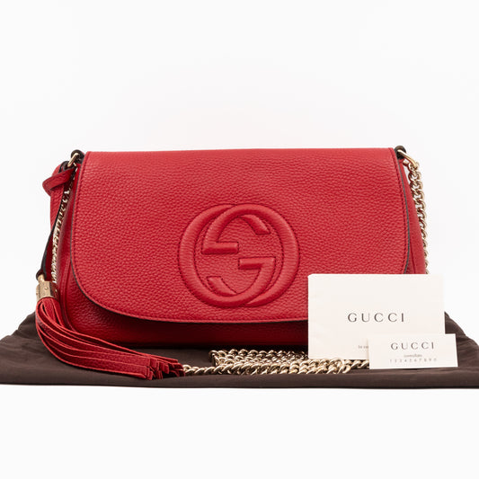 Soho Flap Chain Bag Red Leather