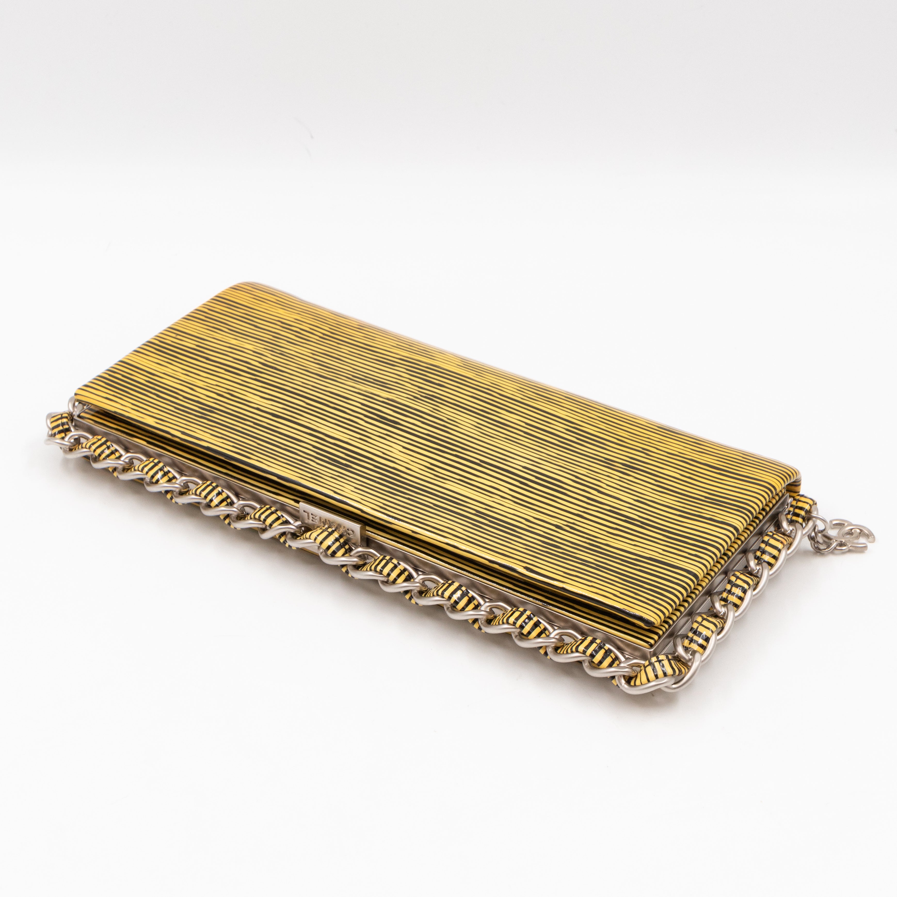Long Frame Clutch Yellow Striped Patent Leather