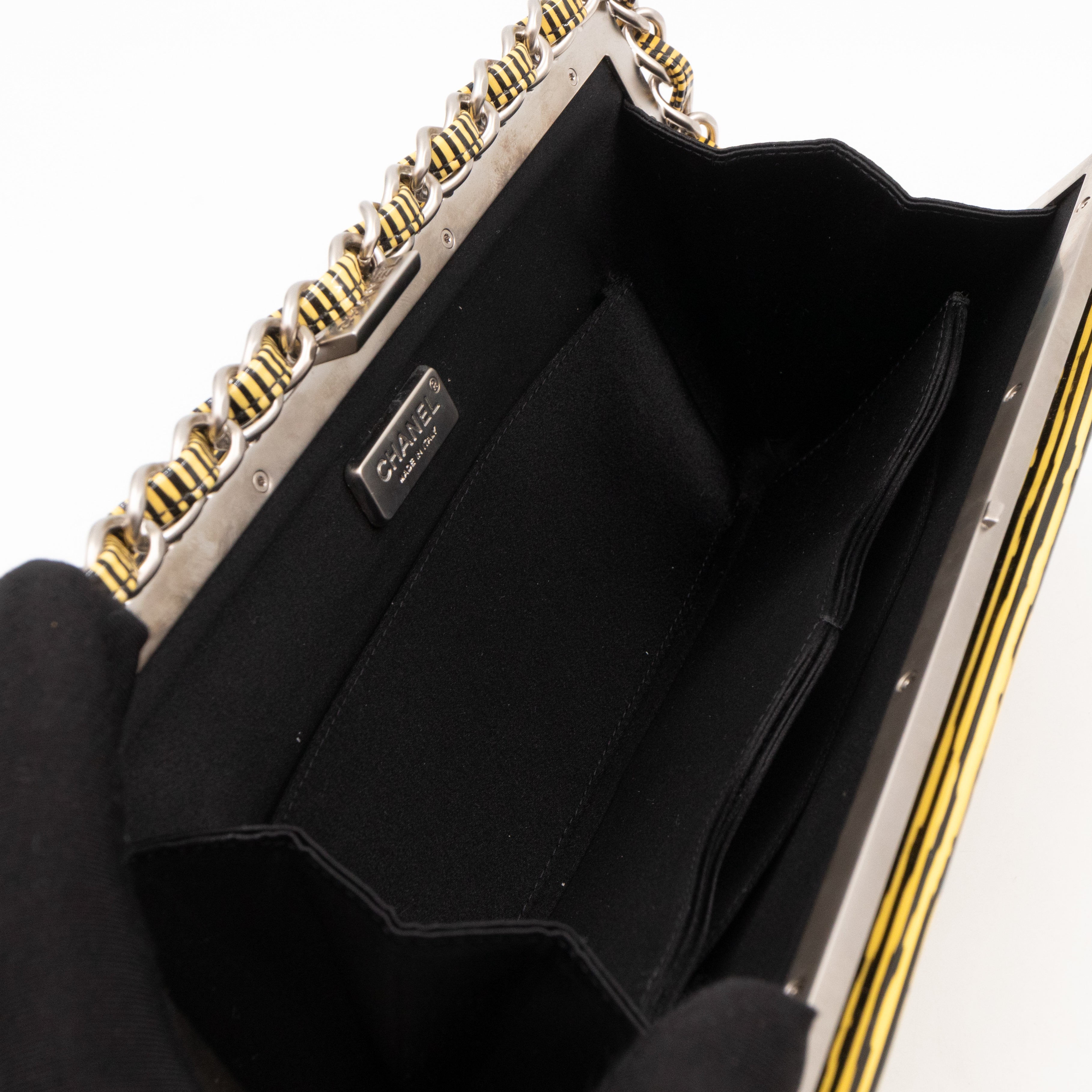 Long Frame Clutch Yellow Striped Patent Leather