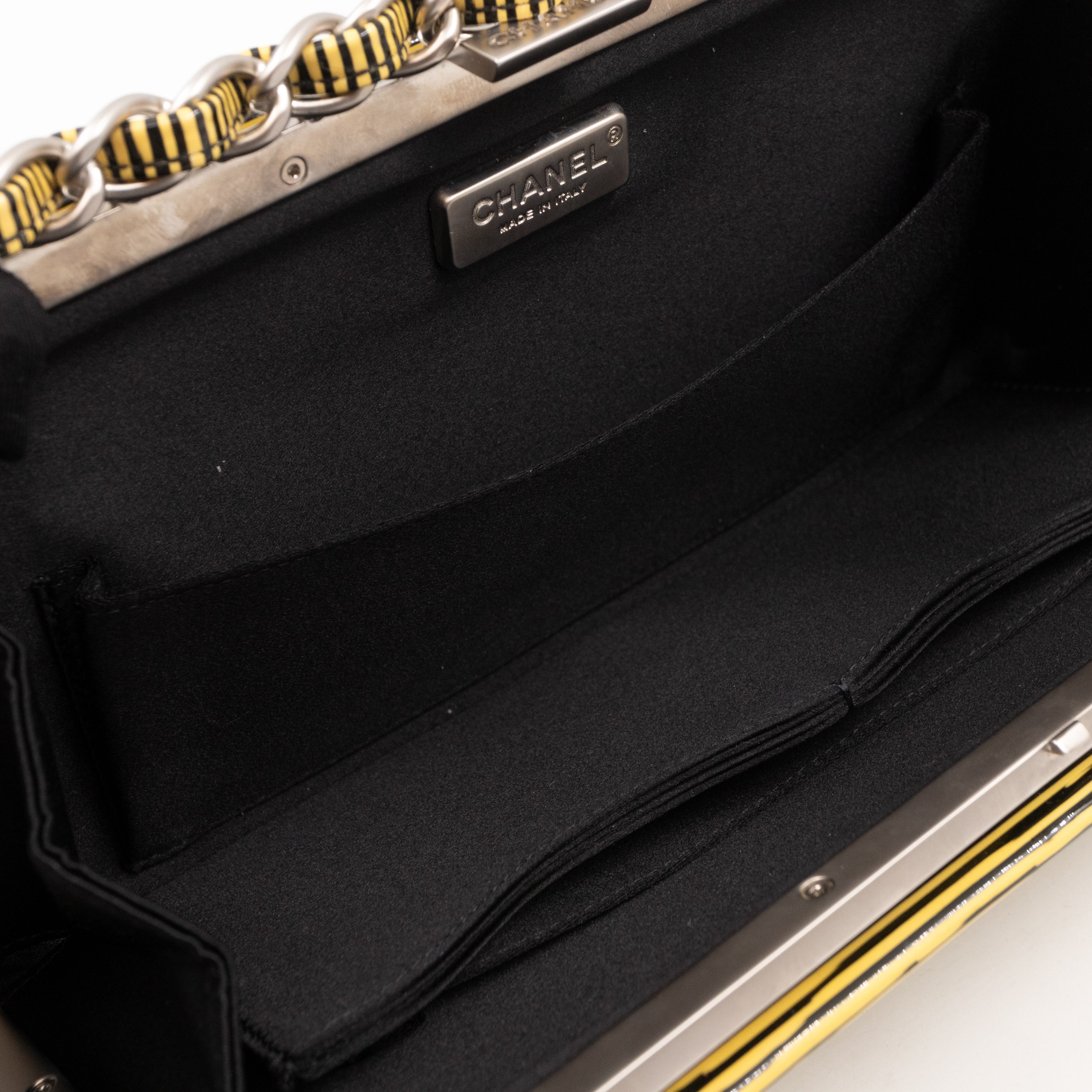 Long Frame Clutch Yellow Striped Patent Leather