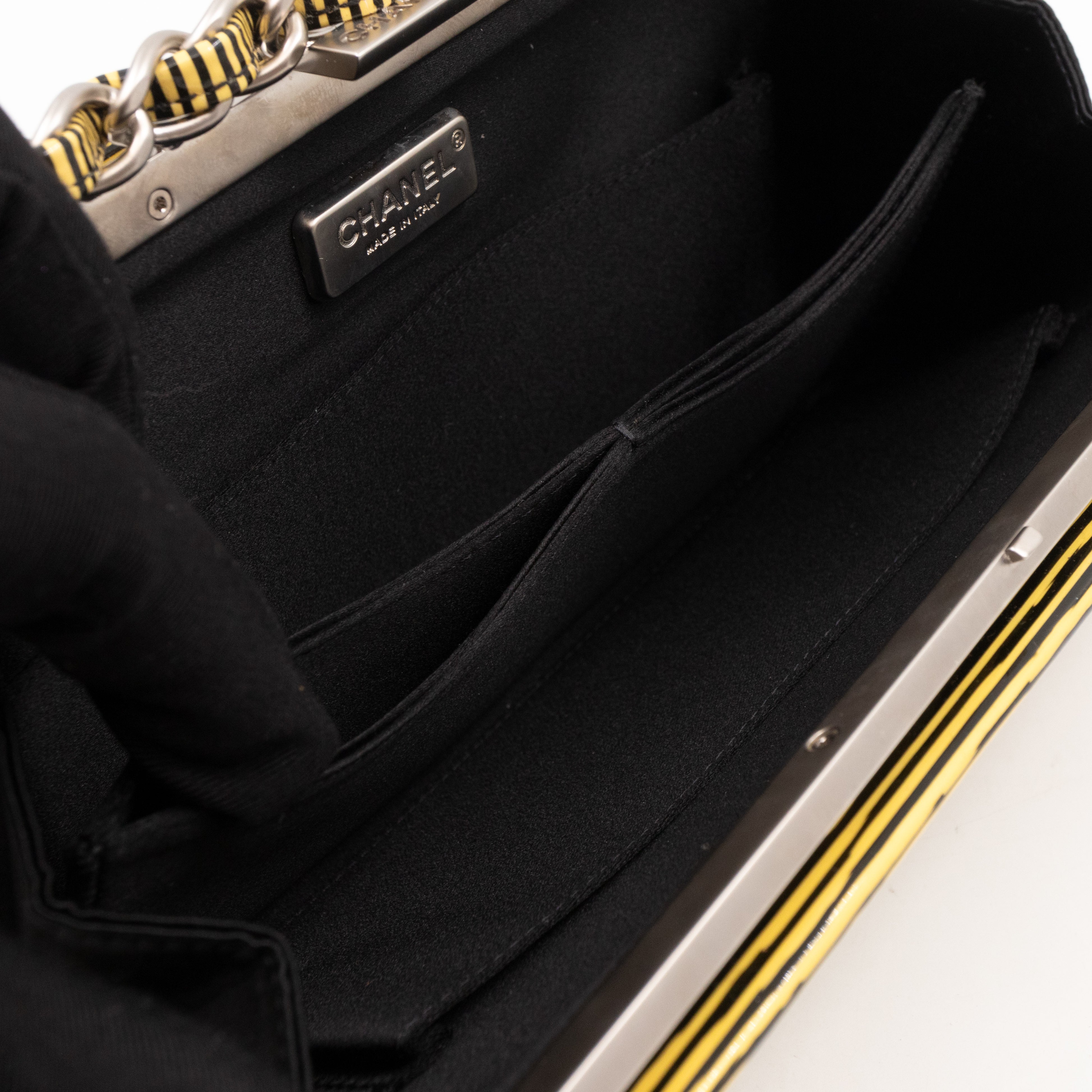 Long Frame Clutch Yellow Striped Patent Leather
