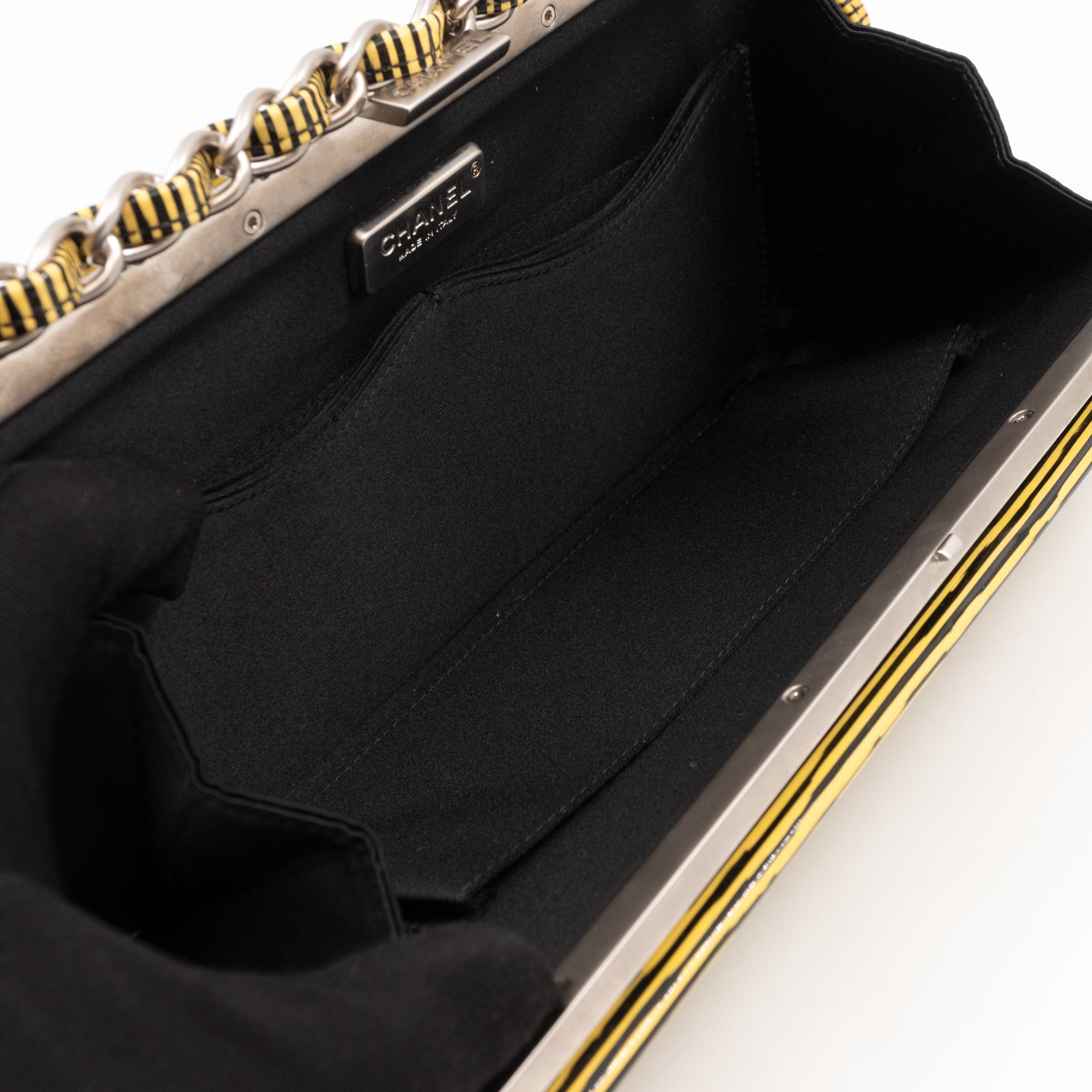 Long Frame Clutch Yellow Striped Patent Leather