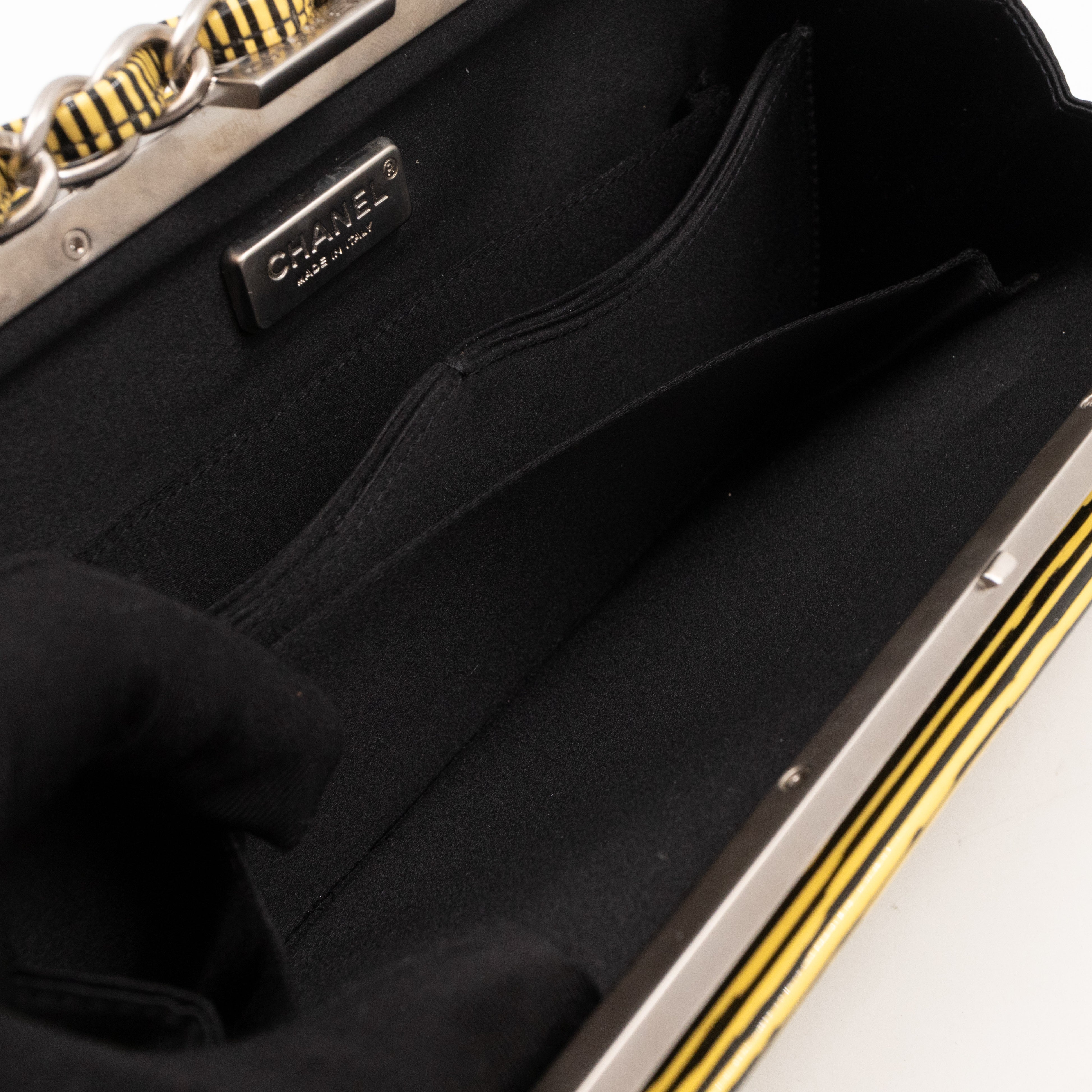 Long Frame Clutch Yellow Striped Patent Leather