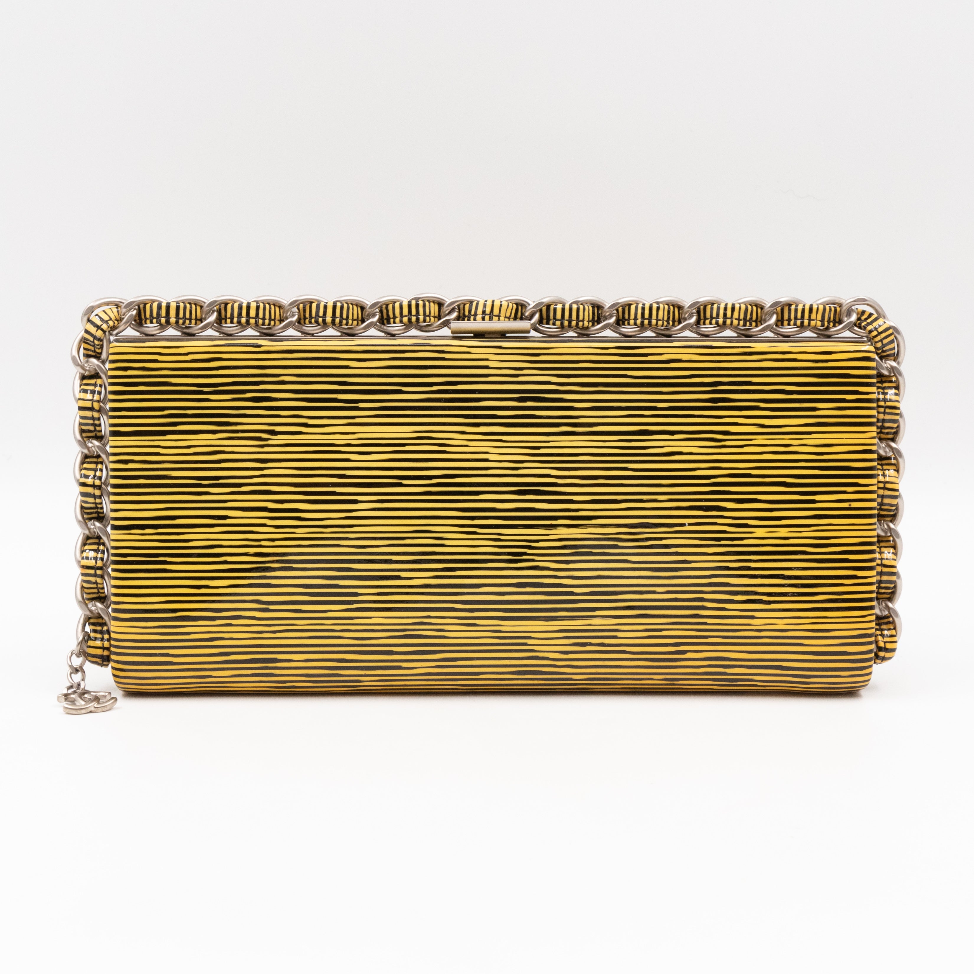 Long Frame Clutch Yellow Striped Patent Leather