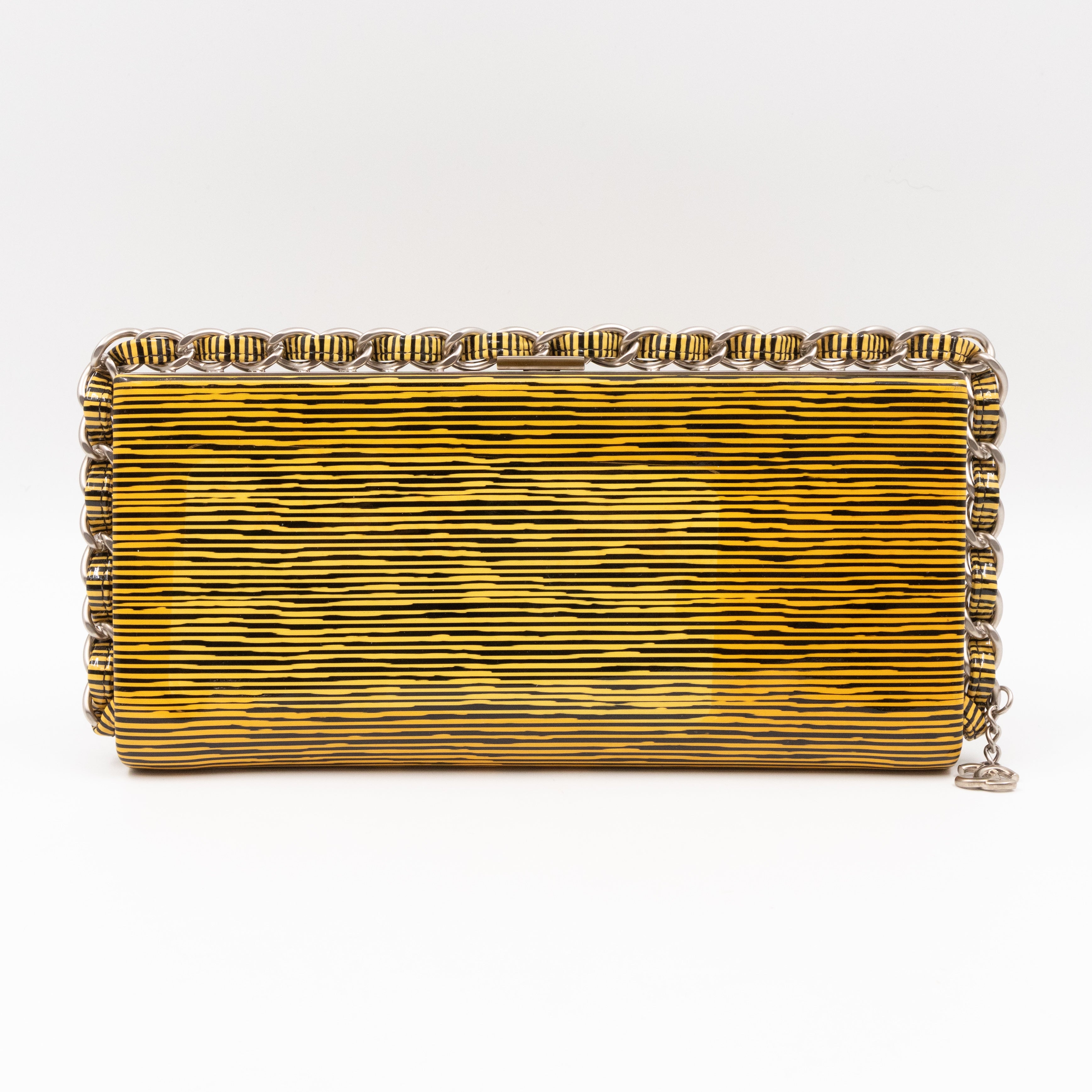 Long Frame Clutch Yellow Striped Patent Leather