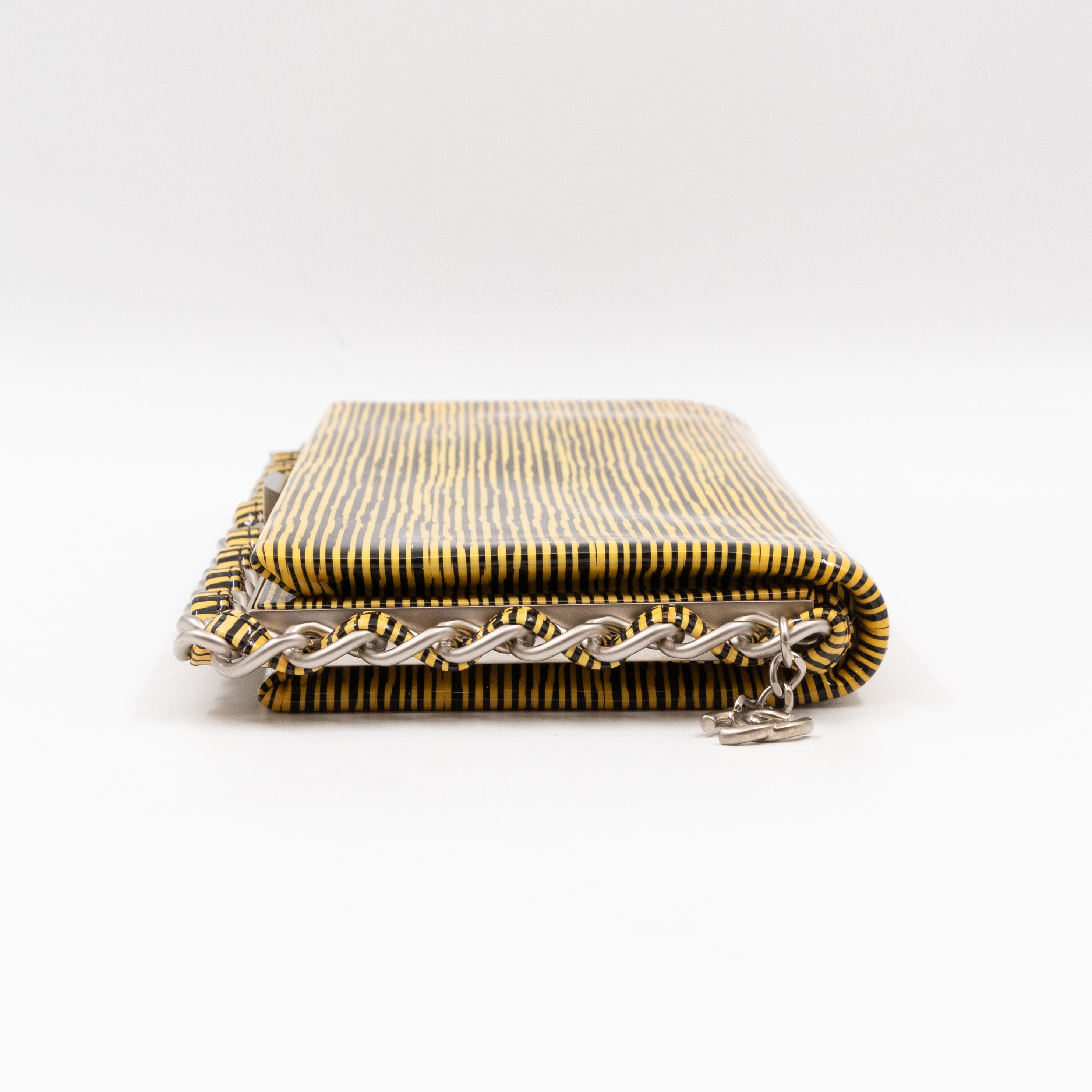 Long Frame Clutch Yellow Striped Patent Leather