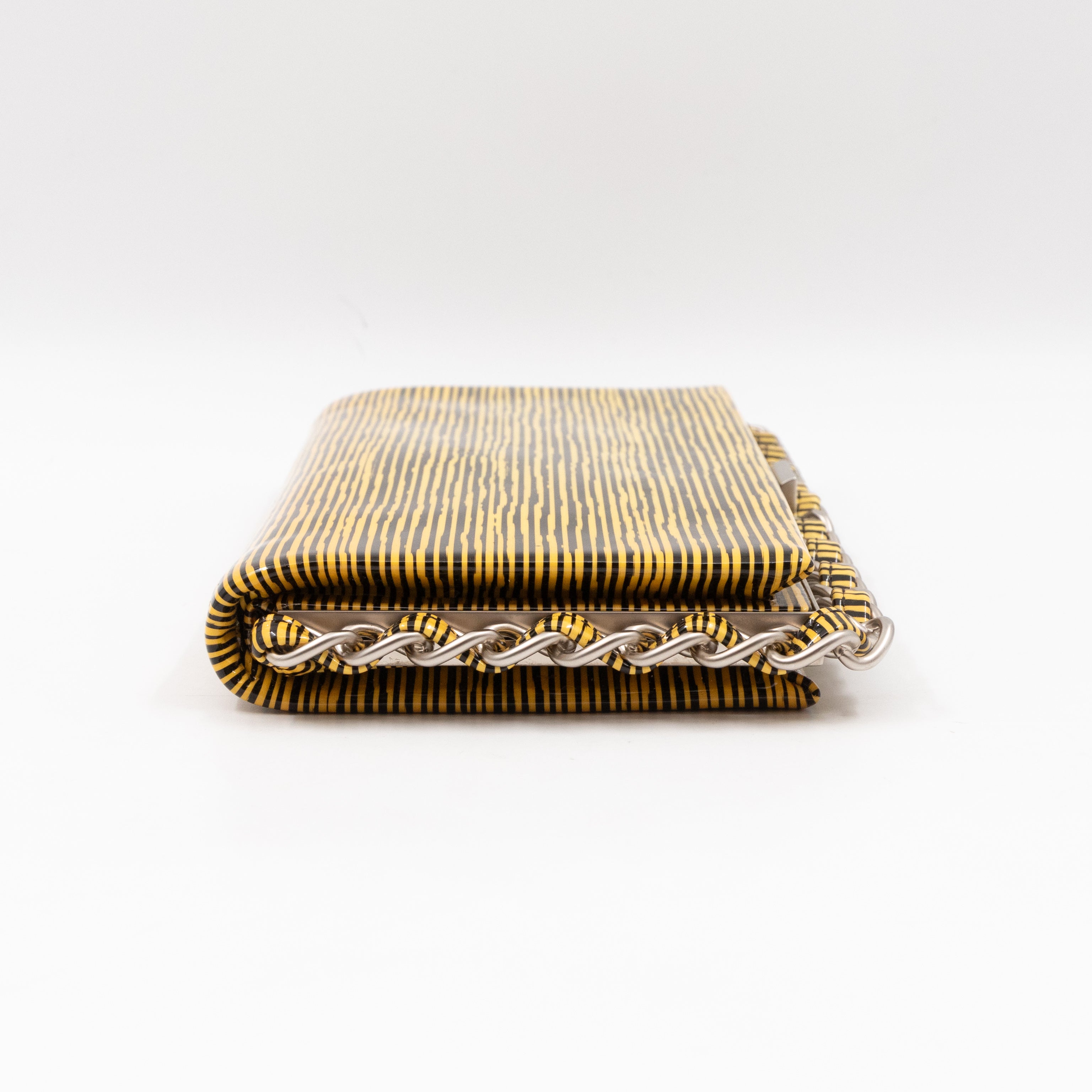 Long Frame Clutch Yellow Striped Patent Leather