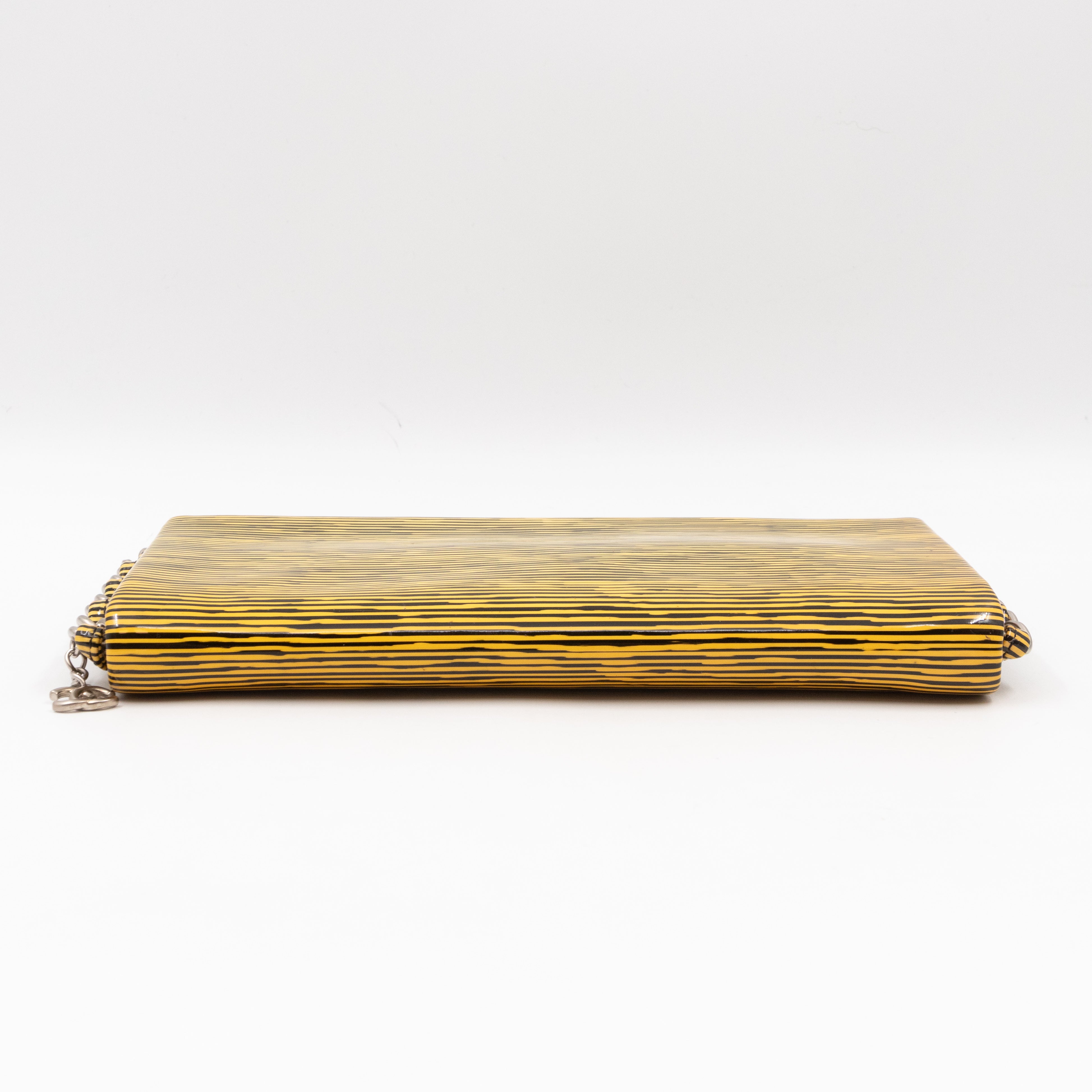 Long Frame Clutch Yellow Striped Patent Leather