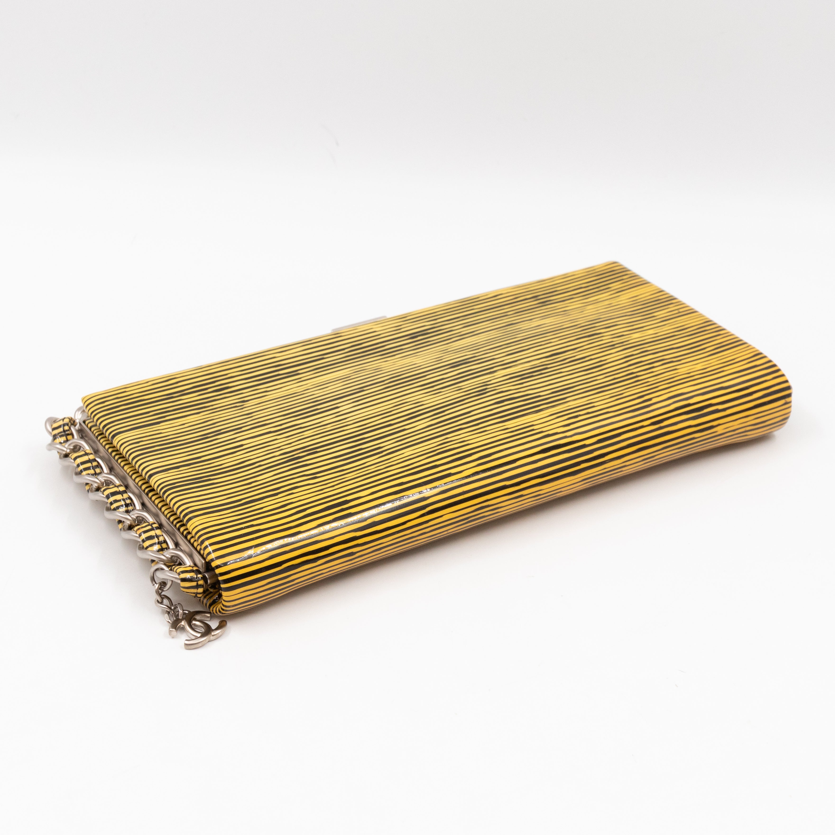 Long Frame Clutch Yellow Striped Patent Leather