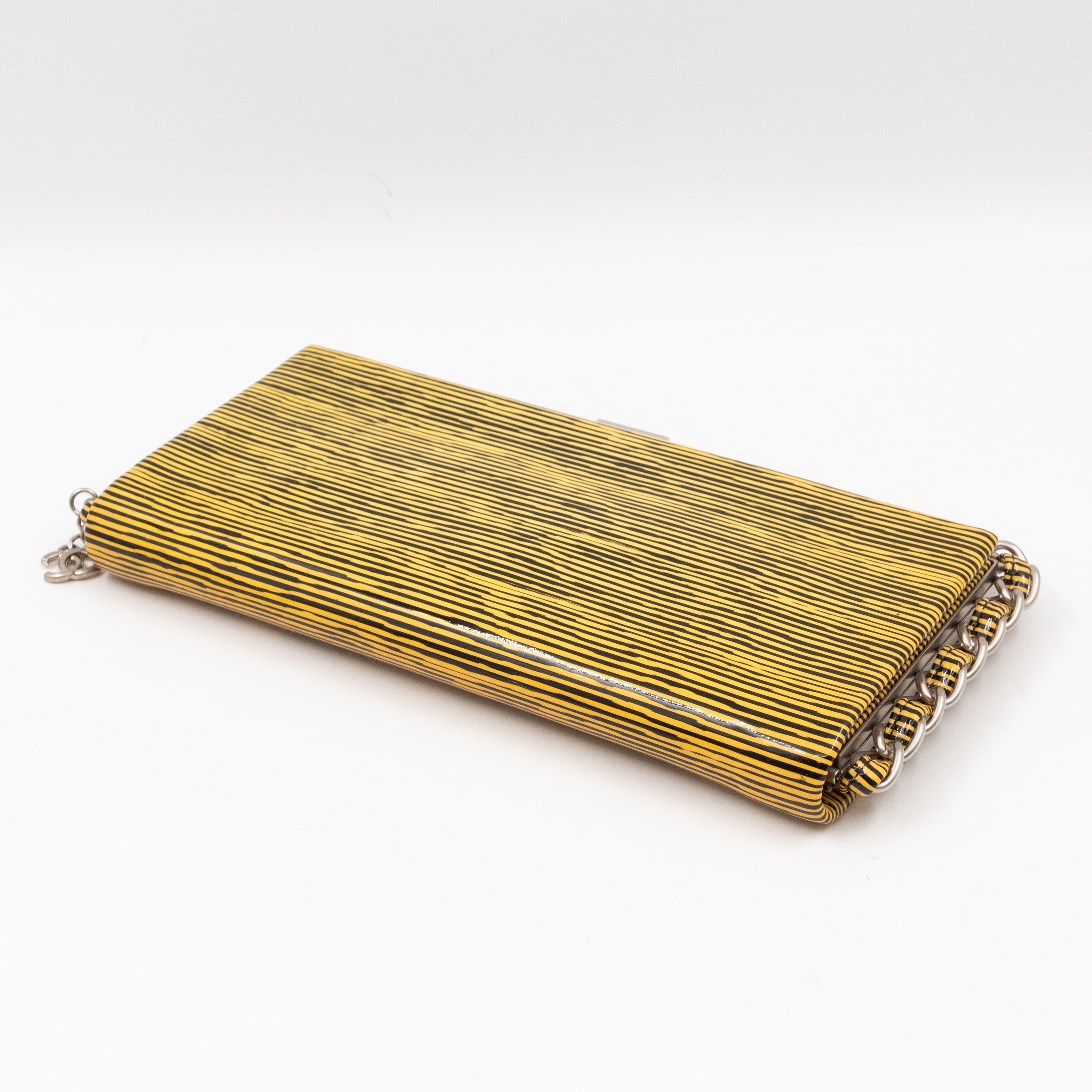 Long Frame Clutch Yellow Striped Patent Leather