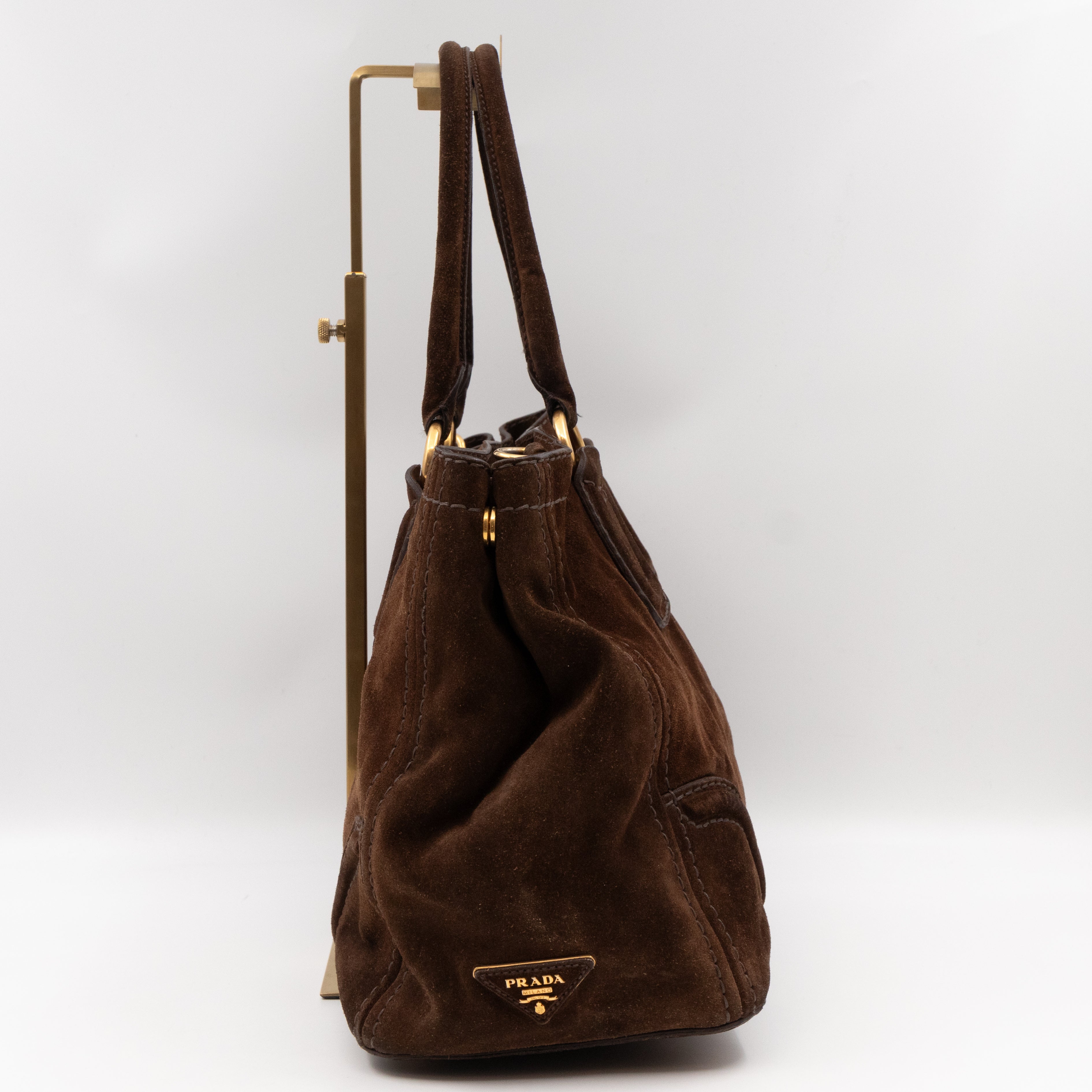 Bowling Bag Brown Suede Leather