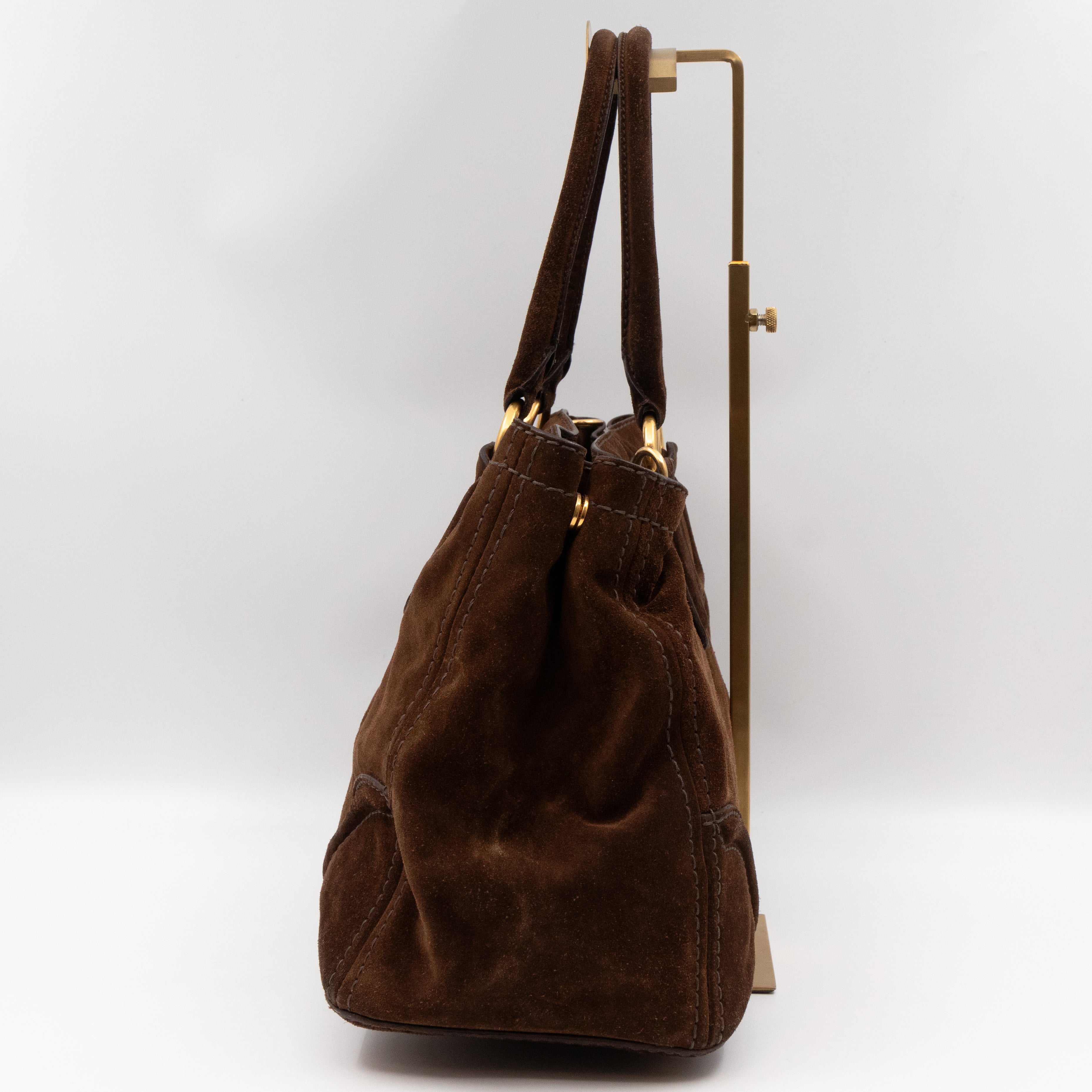 Bowling Bag Brown Suede Leather