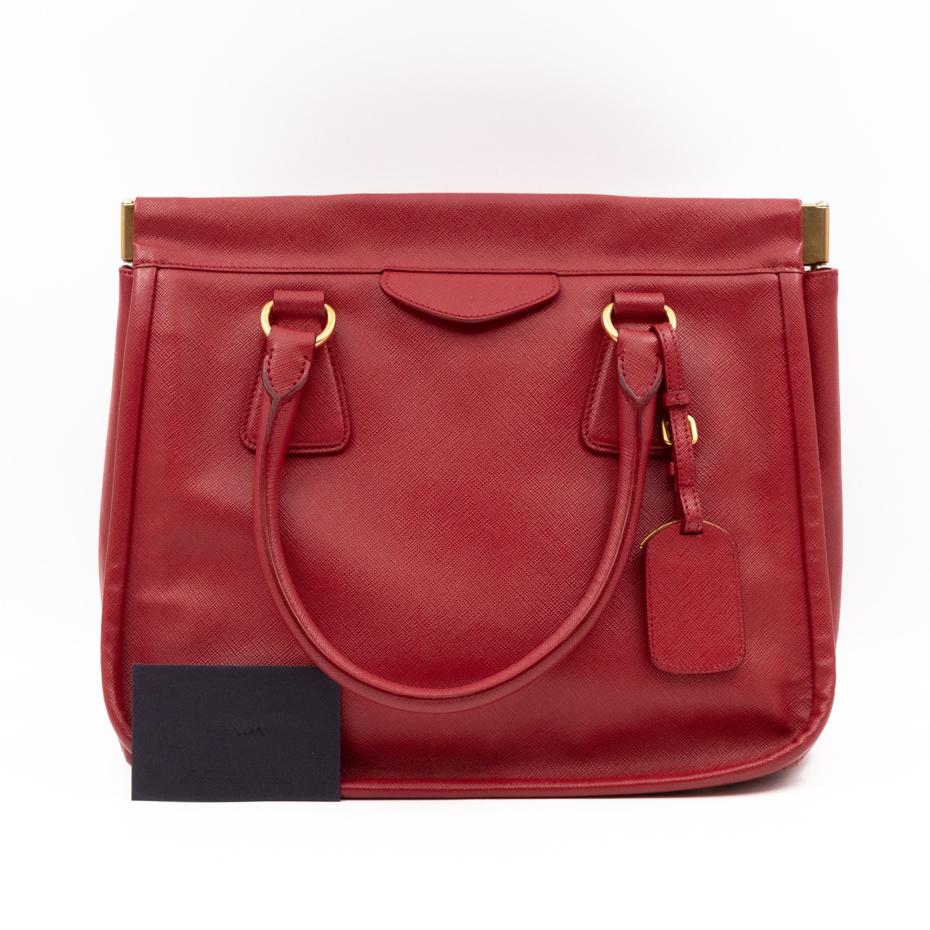 Double Handle Tote Bag Fuoco Red Saffiano Lux