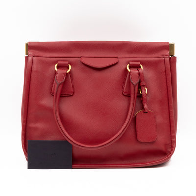 Double Handle Tote Bag Fuoco Red Saffiano Lux