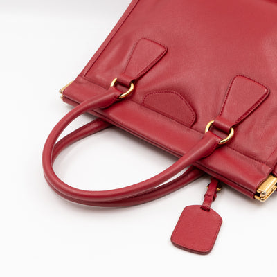 Double Handle Tote Bag Fuoco Red Saffiano Lux