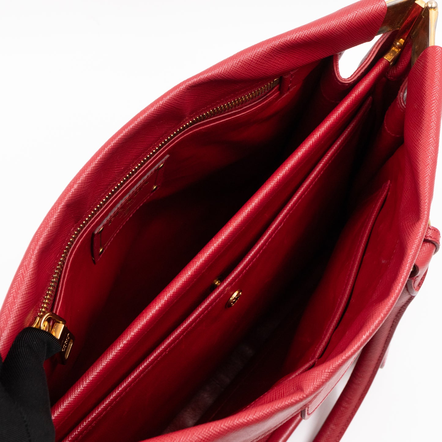 Double Handle Tote Bag Fuoco Red Saffiano Lux