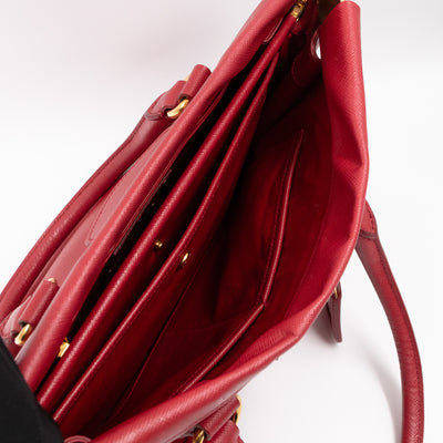Double Handle Tote Bag Fuoco Red Saffiano Lux