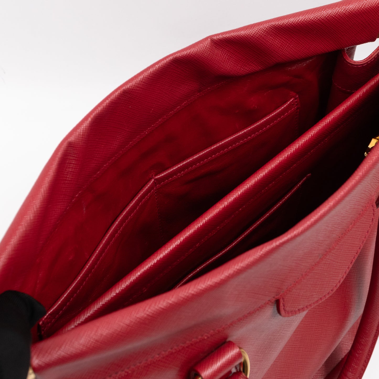 Double Handle Tote Bag Fuoco Red Saffiano Lux