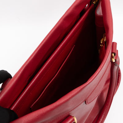Double Handle Tote Bag Fuoco Red Saffiano Lux