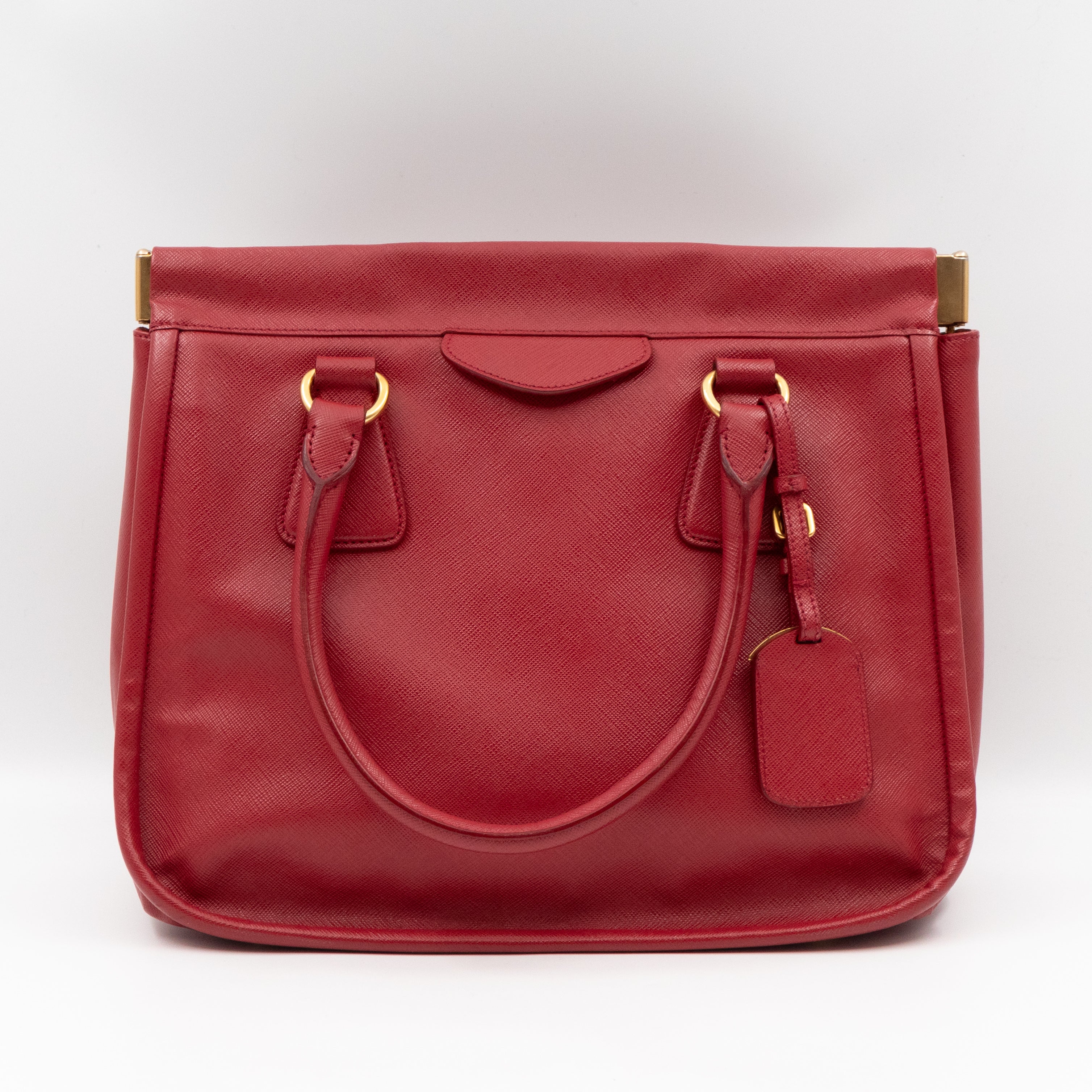 Double Handle Tote Bag Fuoco Red Saffiano Lux