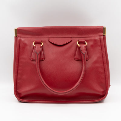 Double Handle Tote Bag Fuoco Red Saffiano Lux