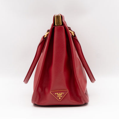 Double Handle Tote Bag Fuoco Red Saffiano Lux