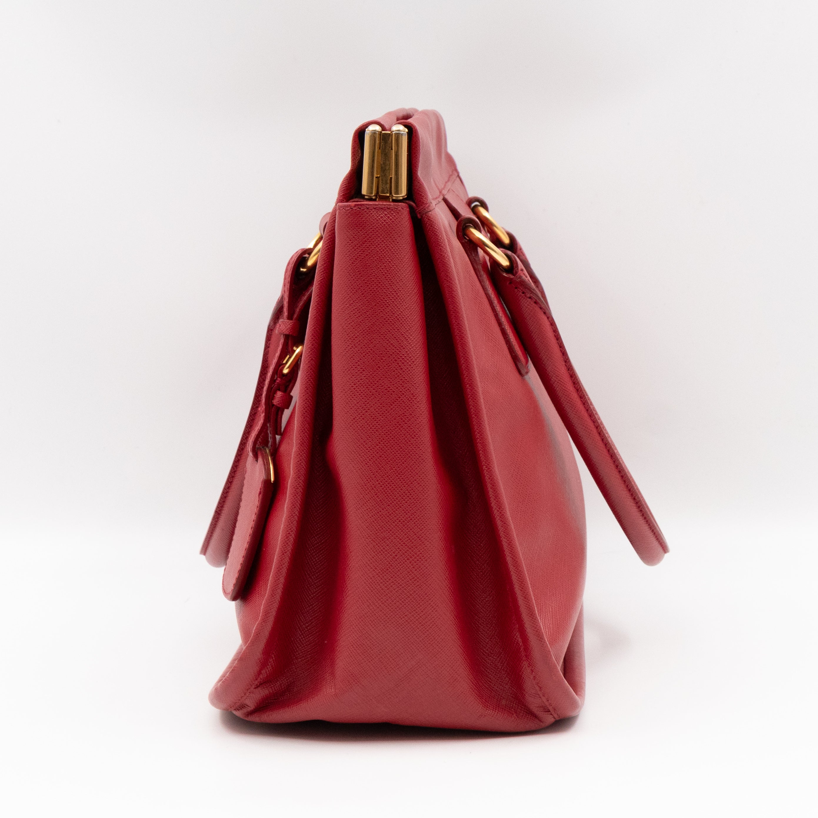 Double Handle Tote Bag Fuoco Red Saffiano Lux