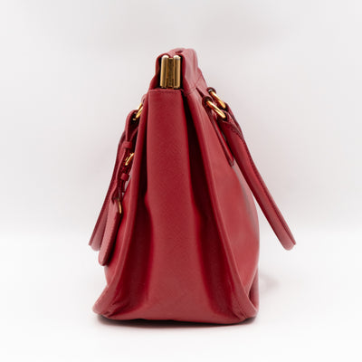 Double Handle Tote Bag Fuoco Red Saffiano Lux