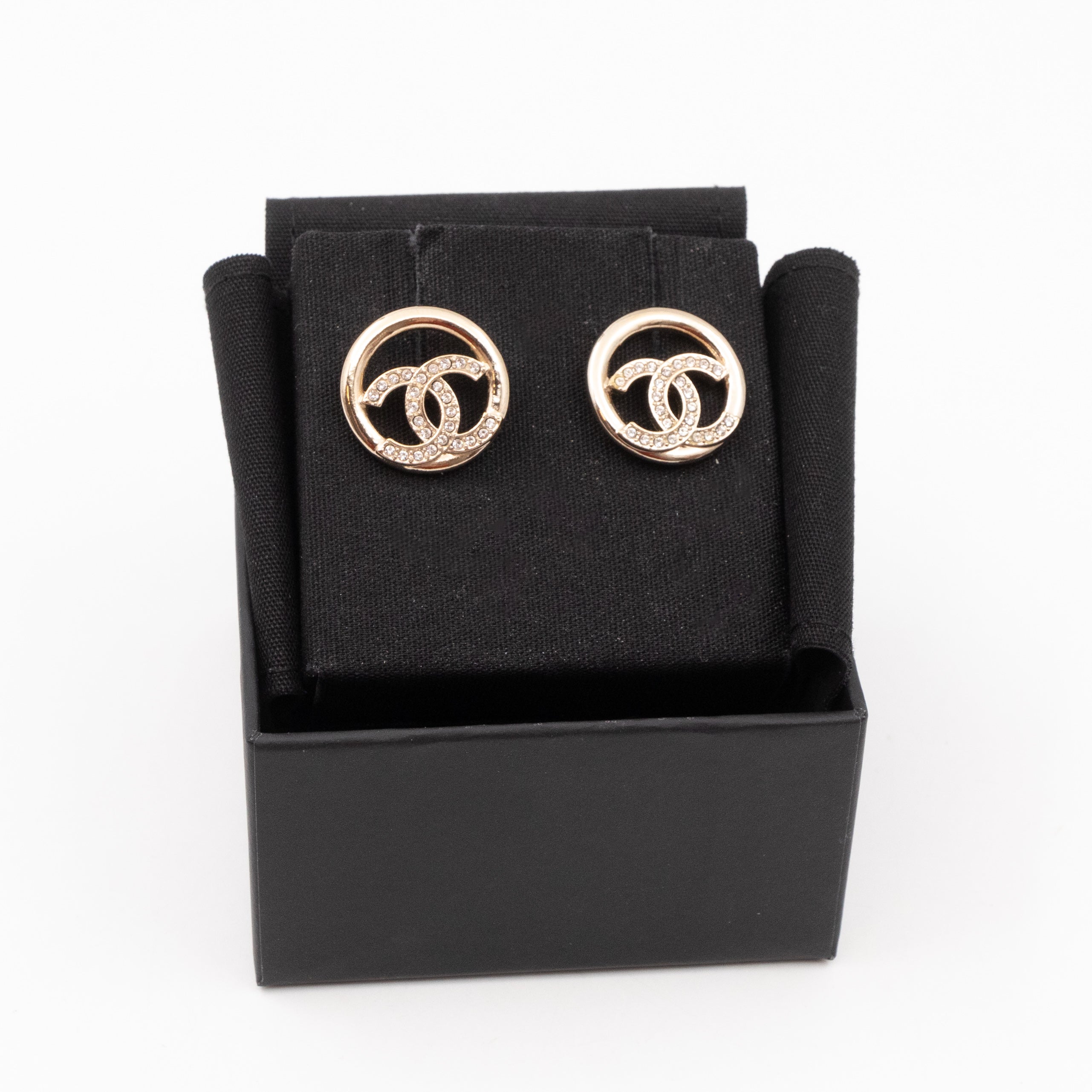Light Gold Circle CC with Crystals Earrings
