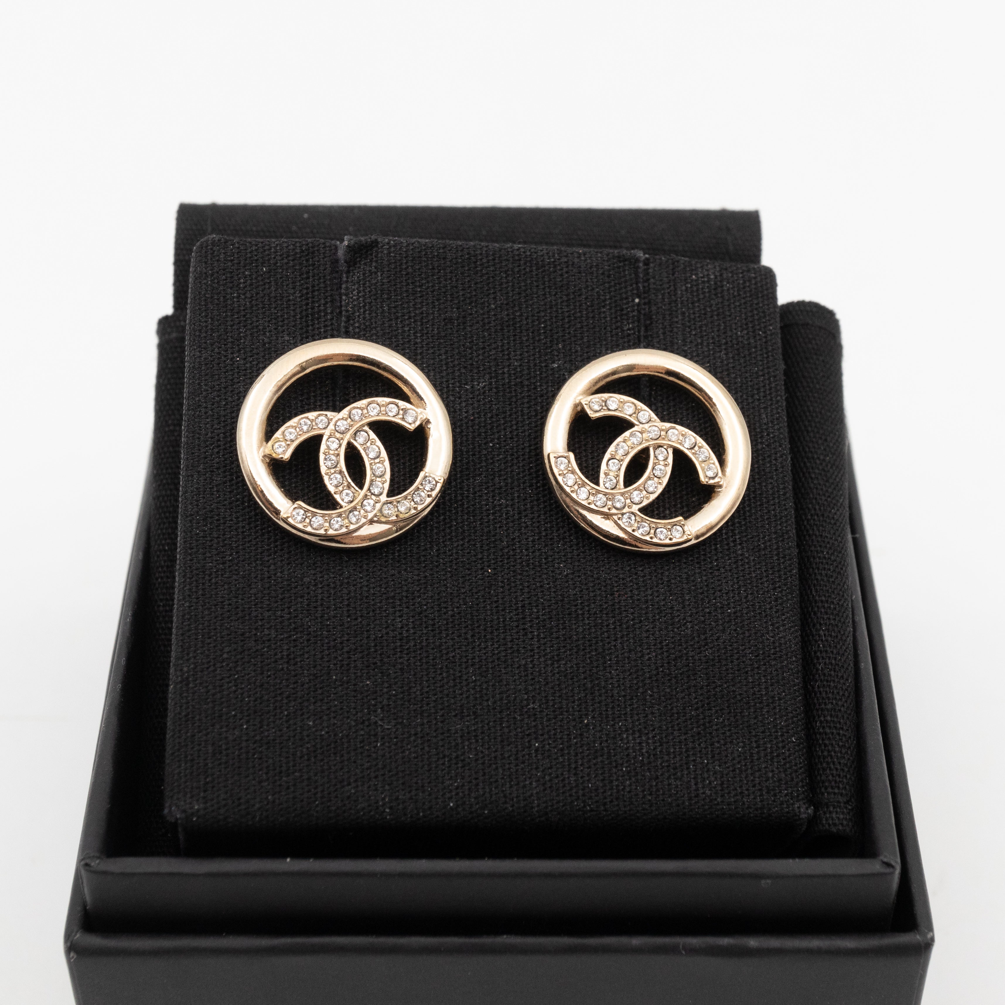 Light Gold Circle CC with Crystals Earrings