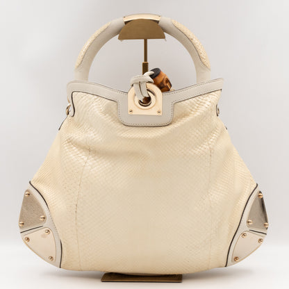 Indy Top Handle Bag Embroidered White Python Leather
