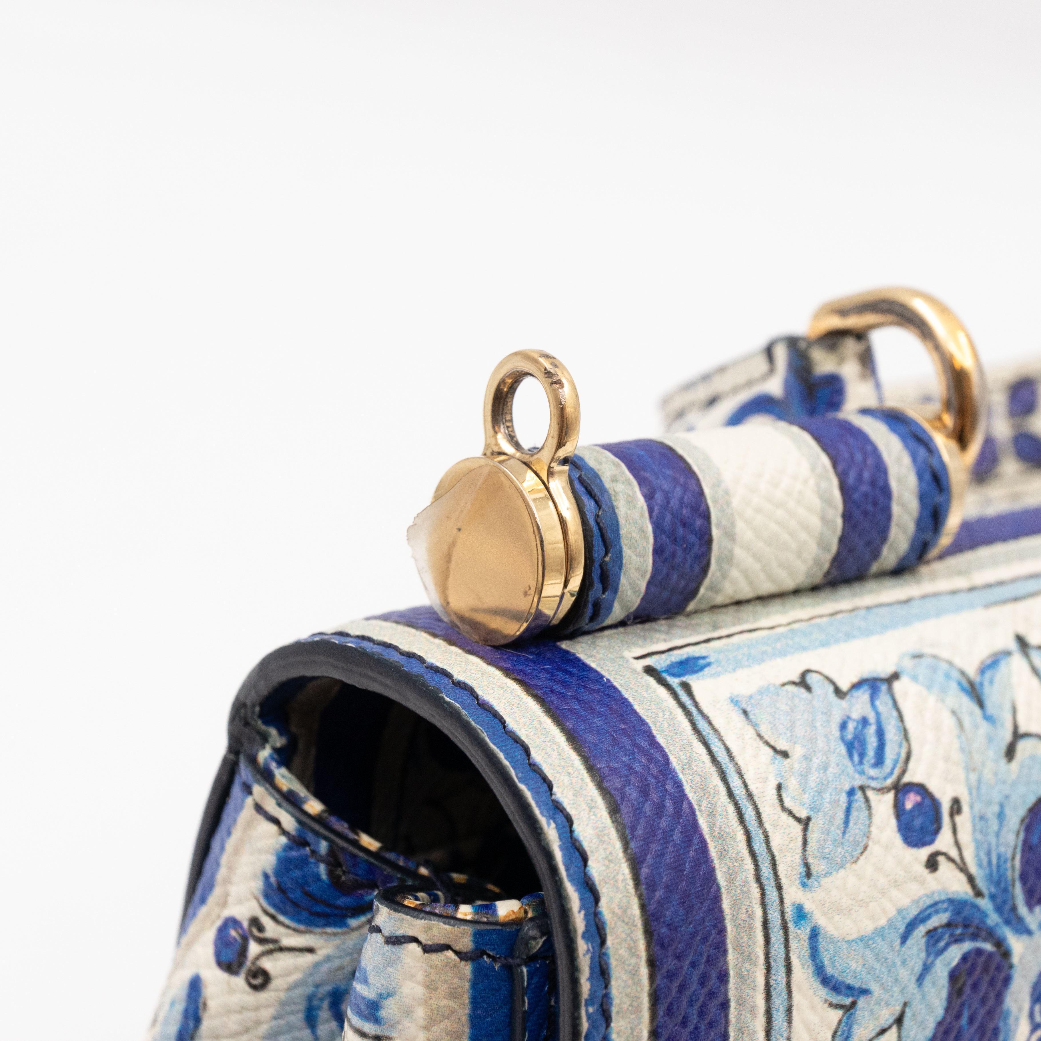 Miss Sicily Mini Blue Majolica Print Dauphine Leather