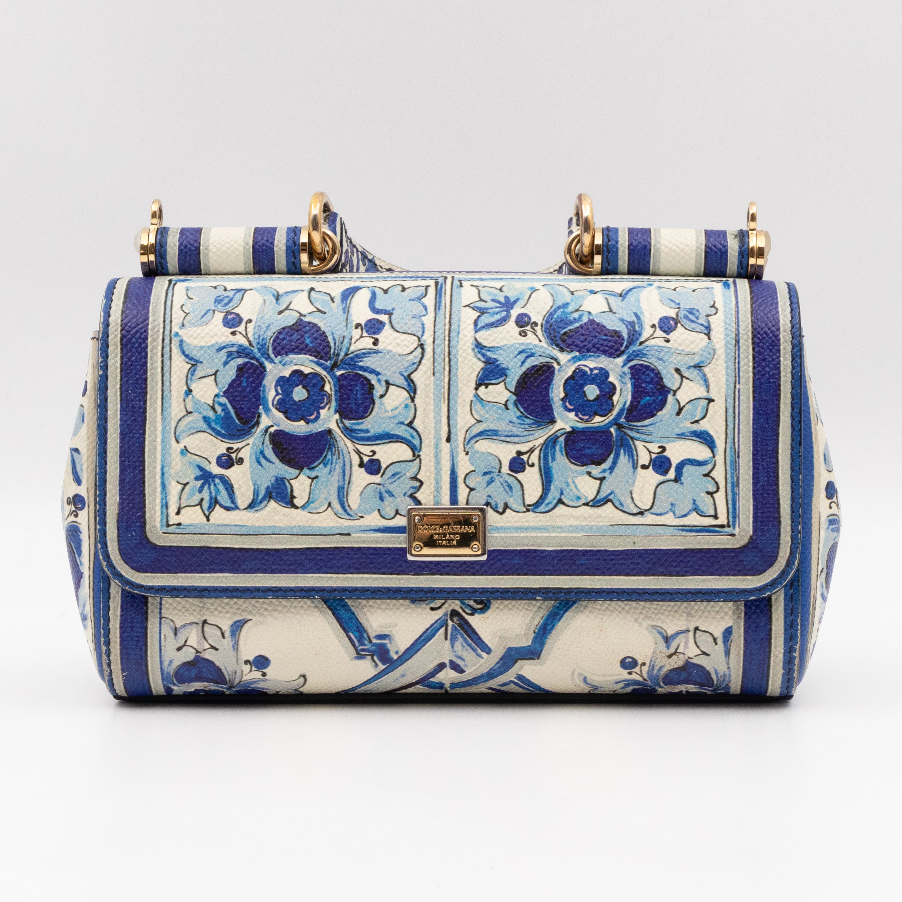 Miss Sicily Mini Blue Majolica Print Dauphine Leather