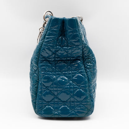 Medium Soft Shopping Tote Blue Patent Cannage Leather